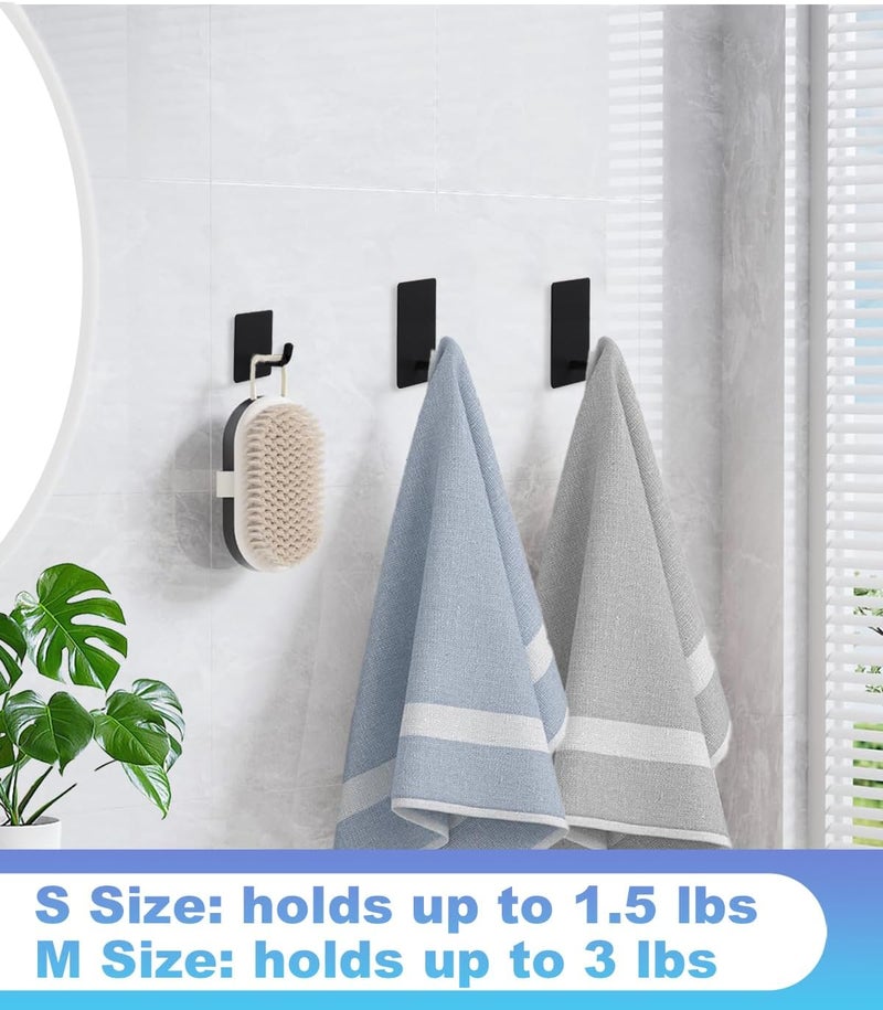 Hoousuper 14 Pcs Towel Hooks with Removable Strips for Hanging, Adhesive Wall Heavy Duty, Outdoor No Damage, Sticky Hook for Bathrooms, Shower, Stockings, Decor, Robe, Small, Black 304 Stainless Steel - Image 5
