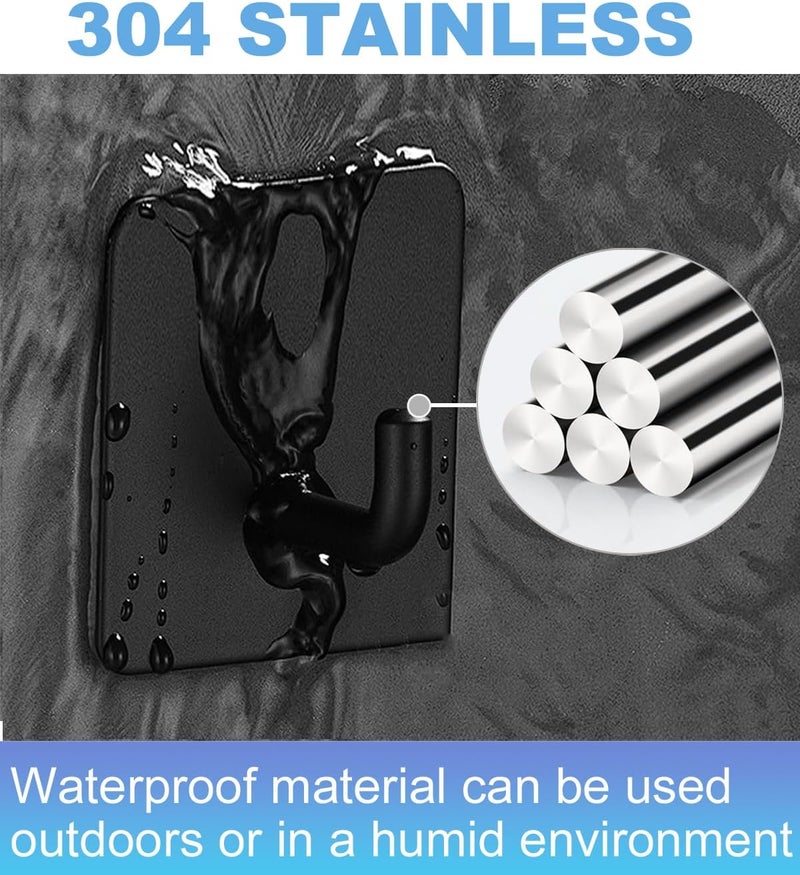 Hoousuper 14 Pcs Towel Hooks with Removable Strips for Hanging, Adhesive Wall Heavy Duty, Outdoor No Damage, Sticky Hook for Bathrooms, Shower, Stockings, Decor, Robe, Small, Black 304 Stainless Steel - Image 4