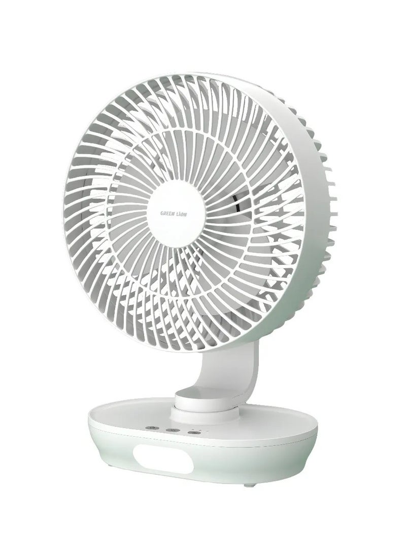 GREEN LION Desk Top Fan Rechargeable 8 Inch with Adjustable Head & Battery: 3000mAh / Working Time: 3-6 Hrs / Charging Time: 6 Hr / Speed Levels: 3-Gear / RPM Range: 2000-2200 RPM - White - Image 1