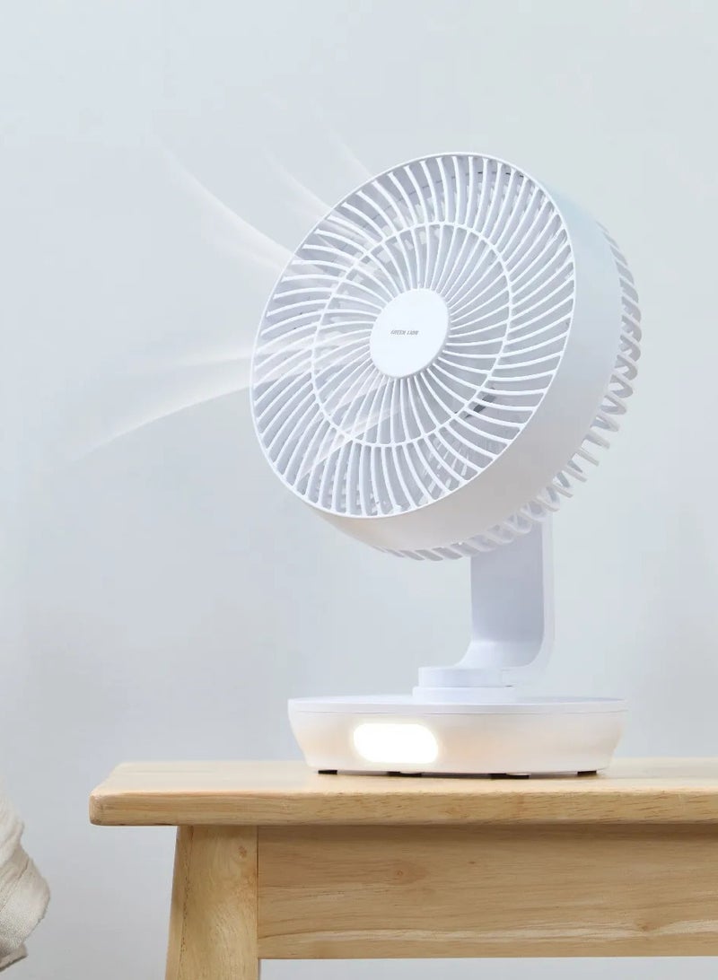 GREEN LION Desk Top Fan Rechargeable 8 Inch with Adjustable Head & Battery: 3000mAh / Working Time: 3-6 Hrs / Charging Time: 6 Hr / Speed Levels: 3-Gear / RPM Range: 2000-2200 RPM - White - Image 3