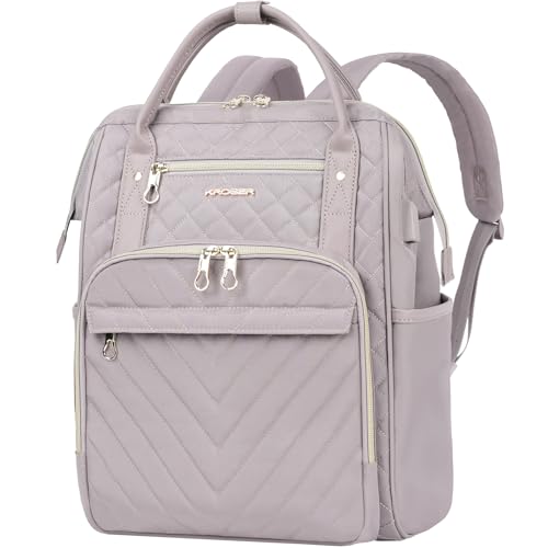KROSER Laptop Backpack 17" Stylish Backpack Water Repellent College Casual Daypack with USB Port Travel Business Work Bag for Men/Women-Quilted Dusty Pink - Image 1