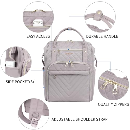KROSER Laptop Backpack 17" Stylish Backpack Water Repellent College Casual Daypack with USB Port Travel Business Work Bag for Men/Women-Quilted Dusty Pink - Image 5