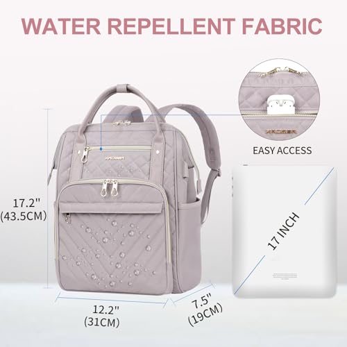 KROSER Laptop Backpack 17" Stylish Backpack Water Repellent College Casual Daypack with USB Port Travel Business Work Bag for Men/Women-Quilted Dusty Pink - Image 2