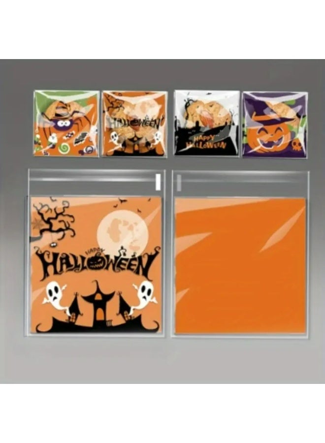 Kandid 100pcs Cute Cartoon Halloween Pumpkin Ghost Bat Cat Print Self-adhesive Bag Party Gift Self-Sealing Bag (Spooky) - Image 4