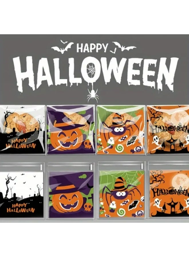 Kandid 100pcs Cute Cartoon Halloween Pumpkin Ghost Bat Cat Print Self-adhesive Bag Party Gift Self-Sealing Bag (Spooky) - Image 5