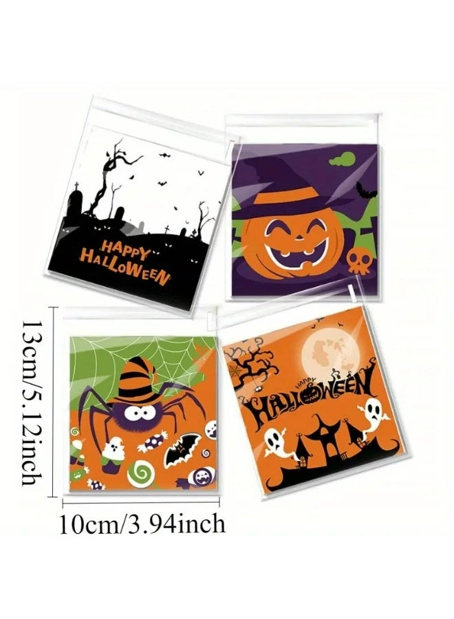 Kandid 100pcs Cute Cartoon Halloween Pumpkin Ghost Bat Cat Print Self-adhesive Bag Party Gift Self-Sealing Bag (Spooky) - Image 2