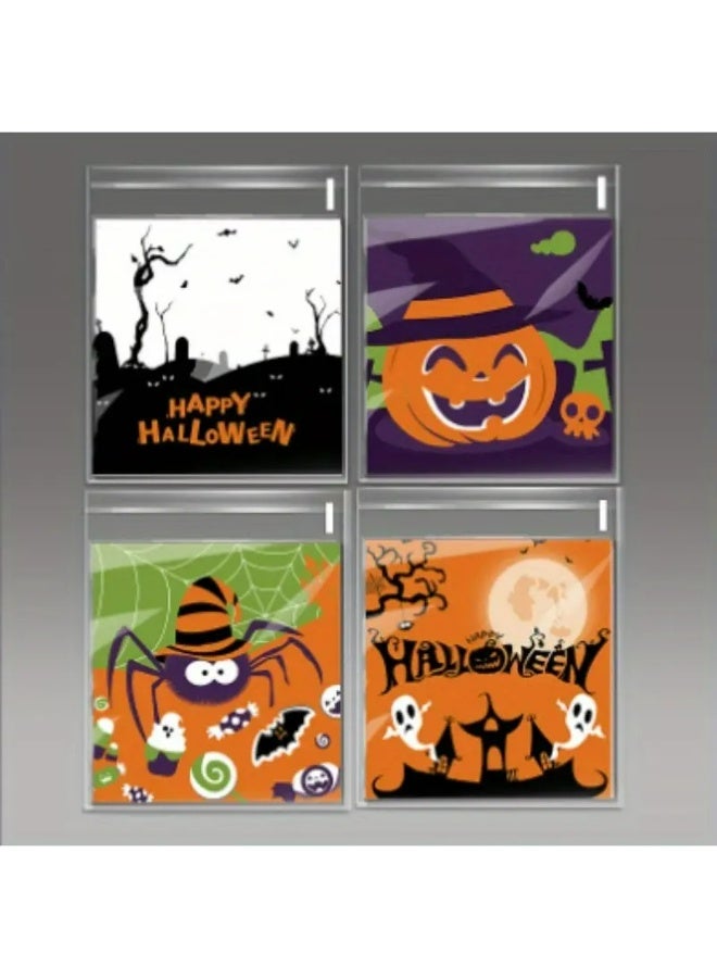 Kandid 100pcs Cute Cartoon Halloween Pumpkin Ghost Bat Cat Print Self-adhesive Bag Party Gift Self-Sealing Bag (Spooky) - Image 3