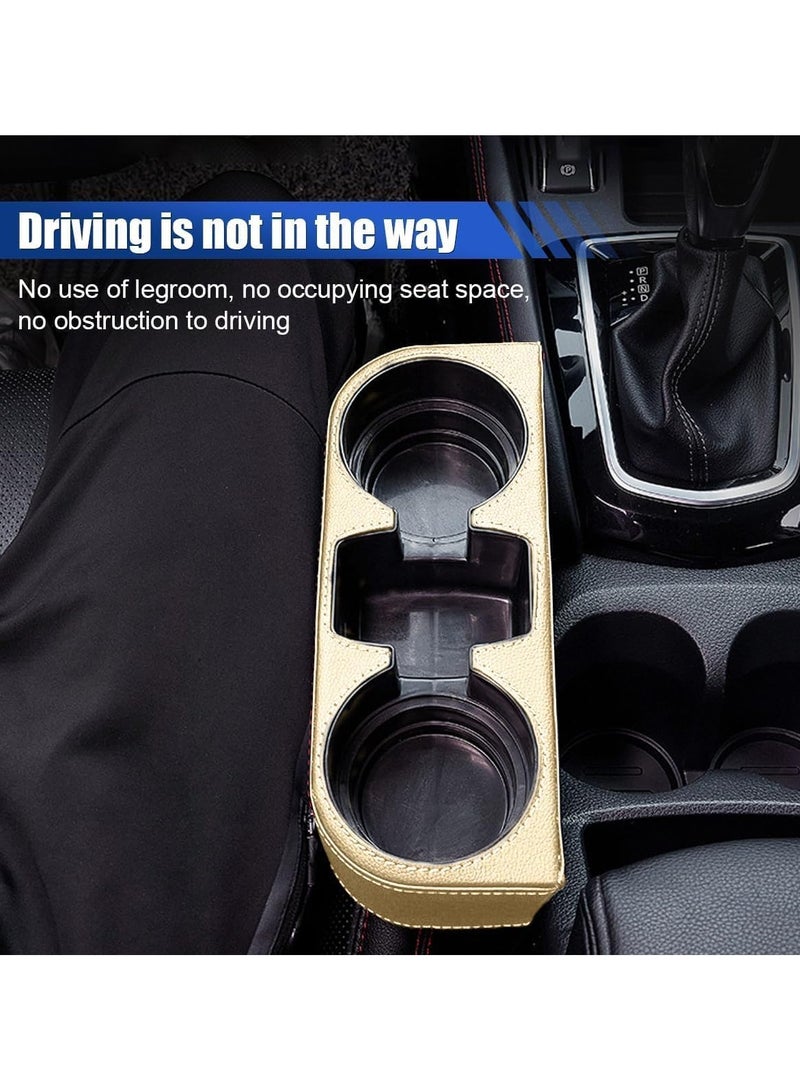 مخطوطات حامل أكواب السيارة منظم عالمي محمول متعدد الوظائف حامل زجاجات المشروبات وحامل الهاتف المحمول ووحدة التحكم في القهوة وجيب جانبي مع فتحة للقلم - قفص تخزين وجيب لمقعد السيارة (بيج) - Image 4