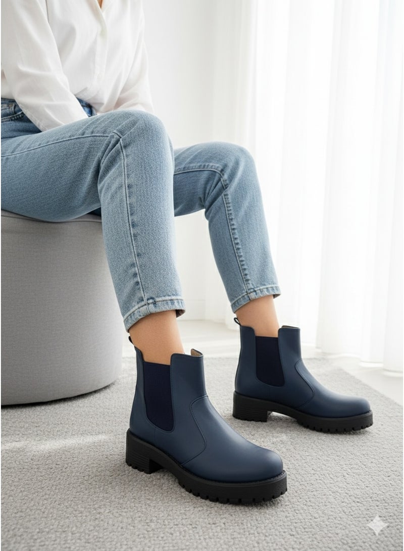 فيبراندا هاف بوت تشيلسي بتصميم عصري BO-1 كحلي جلد - Image 1