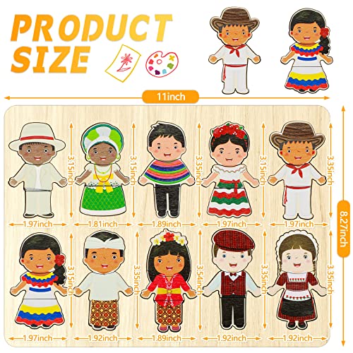 Leitee 2 Set Wooden Puzzle for Toddlers The World Racial Cognition Dress up Peg Puzzle Educational Multicultural Learning Puzzles Interchangeable Puzzles Learning for Kids Boys Girls - Image 5