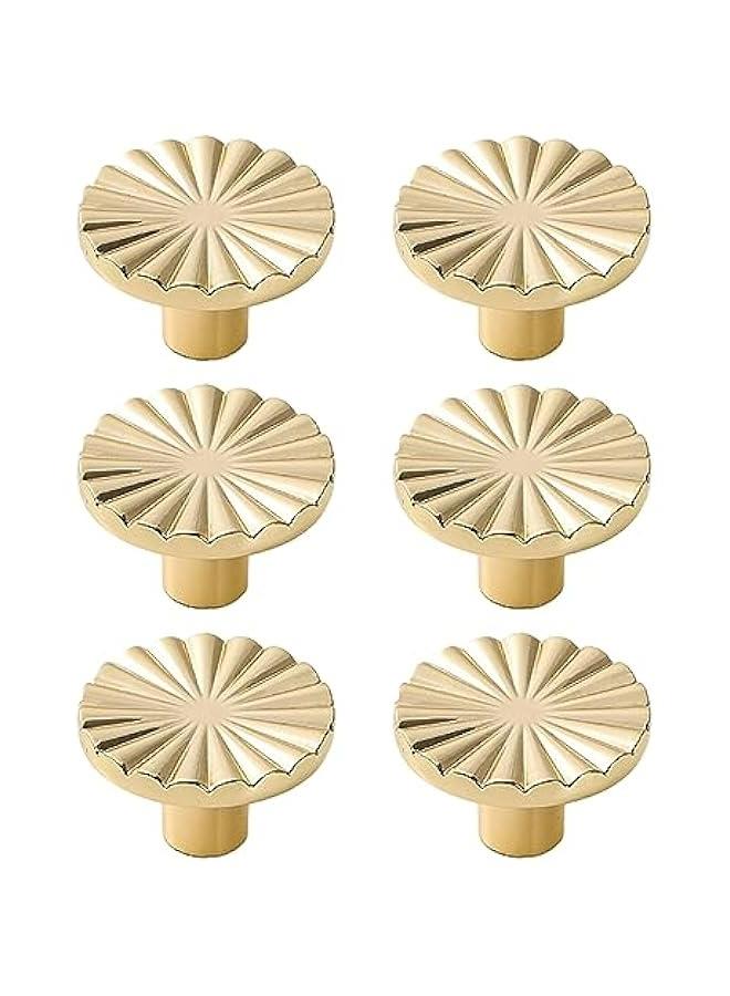 6 Pieces Brushed Gold Cabinet Knobs - Brass Flat Drawer Pulls for Kitchen Door Hardware and Dresser - Image 1
