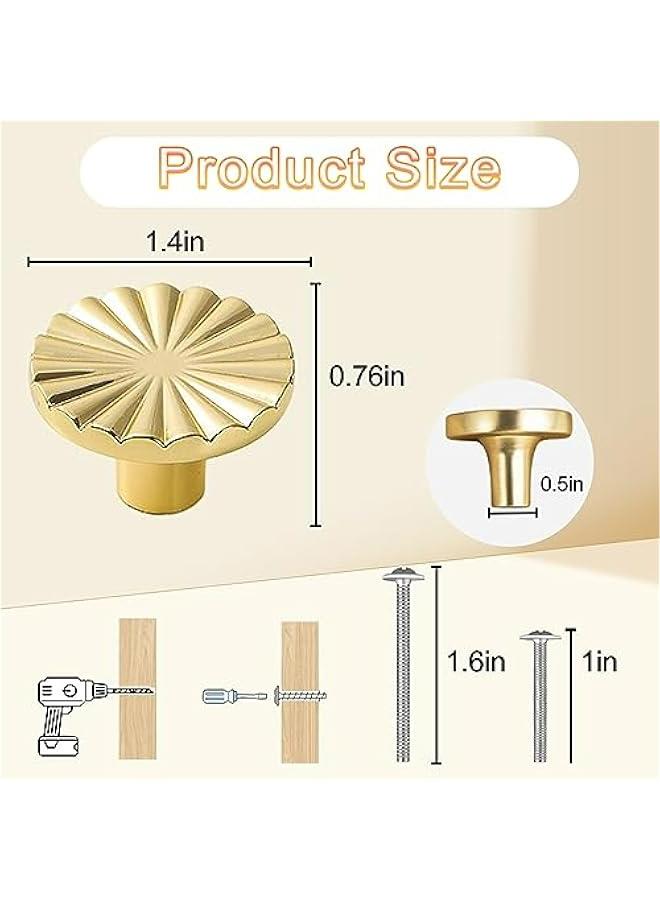 6 Pieces Brushed Gold Cabinet Knobs - Brass Flat Drawer Pulls for Kitchen Door Hardware and Dresser - Image 3