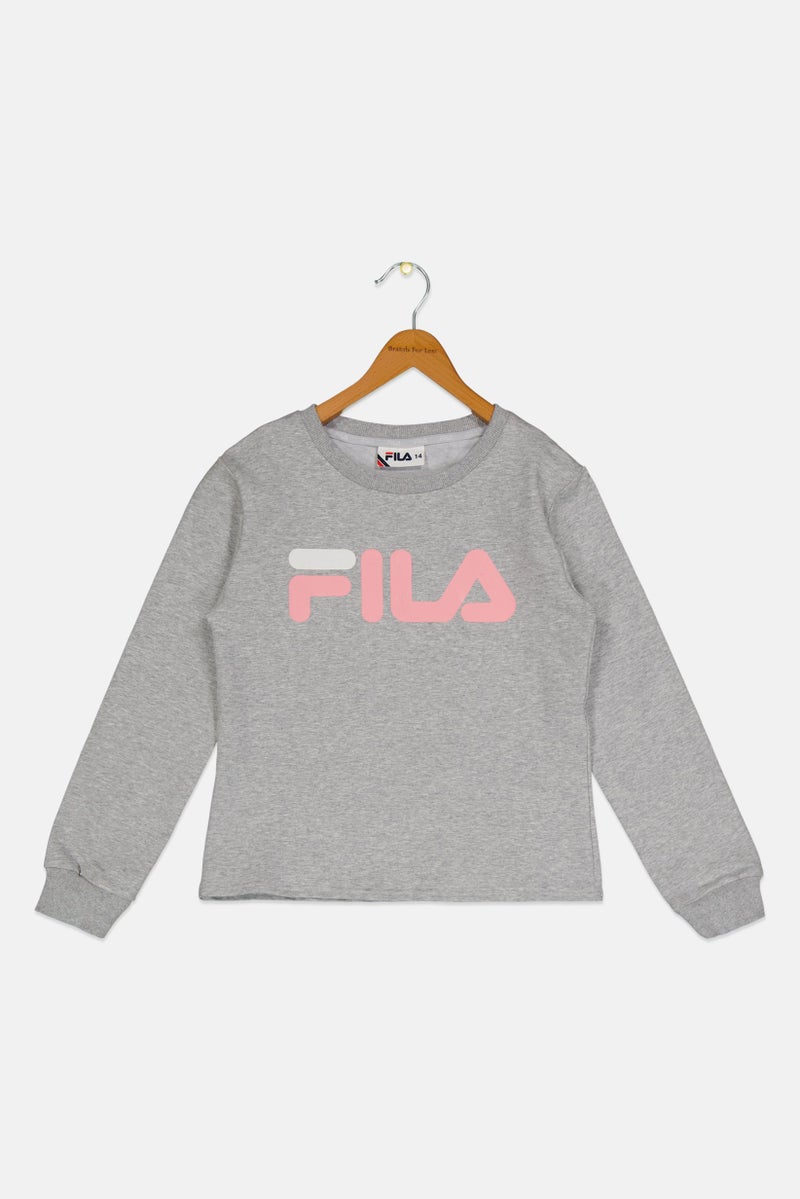 FILA Kids Girl Sportswear Fit Long Sleeves Outdoors Sweatshirts, Grey - Image 1