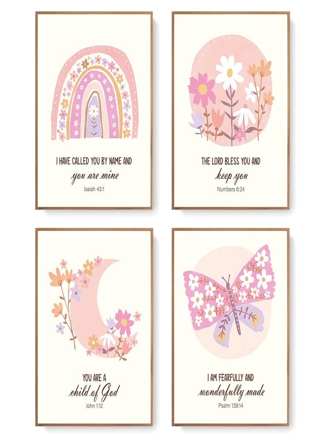 LARTSFRO Kids Bible Pink Flower Wall Art Prints, Inspirational Bible Verses Boho Decor for Nursery Baby Kids Bedroom, Christian Wall Art, Classroom Decor, Gifts for Kids 10x8 Inch Set of 4 Unframed - Image 1