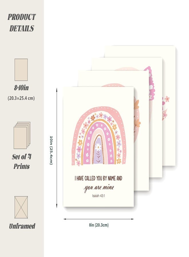 LARTSFRO Kids Bible Pink Flower Wall Art Prints, Inspirational Bible Verses Boho Decor for Nursery Baby Kids Bedroom, Christian Wall Art, Classroom Decor, Gifts for Kids 10x8 Inch Set of 4 Unframed - Image 2