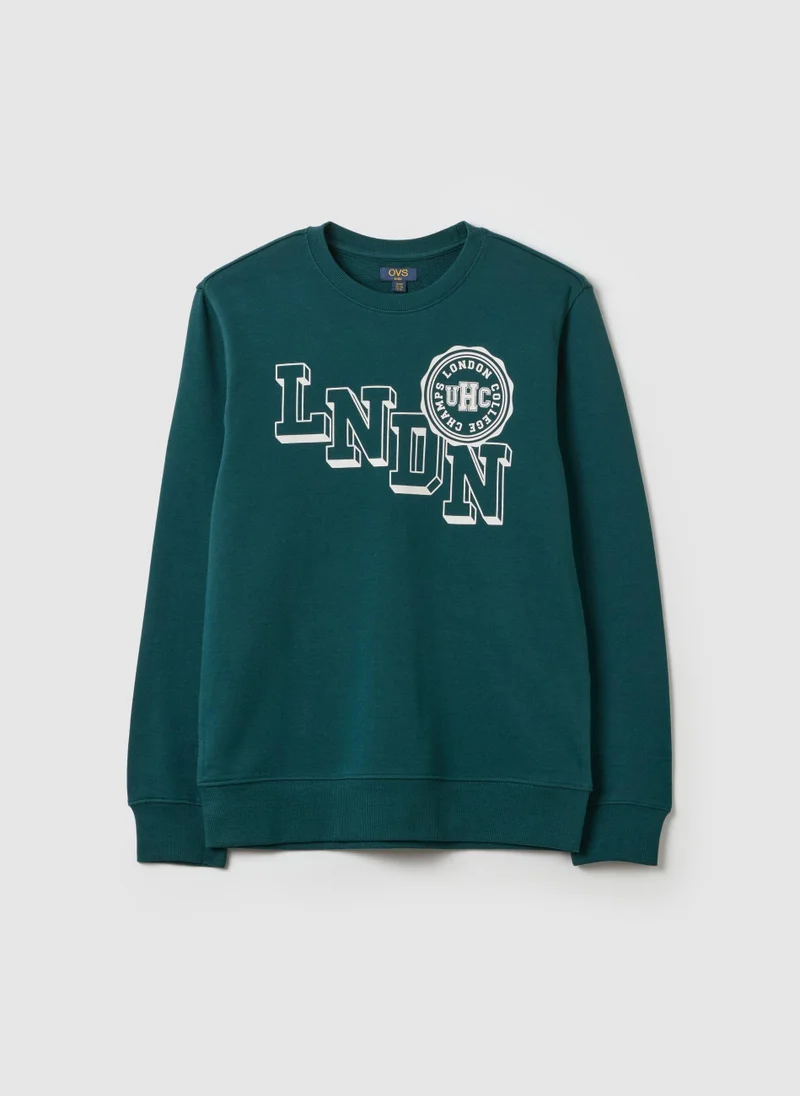 او في اس French Terry Sweatshirt With Lettering Print