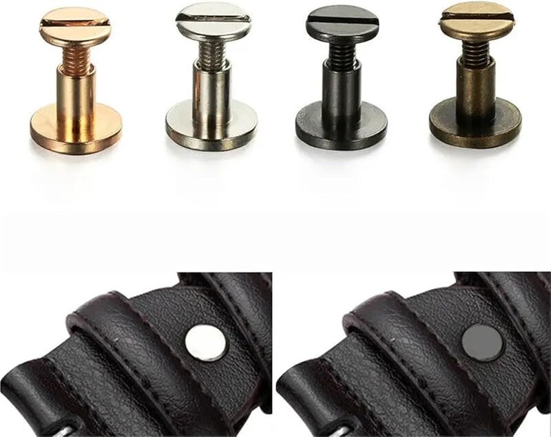 Chicago Screw 200 Sets Gold 5x4mm Flat Belt Screws Nail Rivets Solid Female Rivet Slotted Stud Head - Image 5