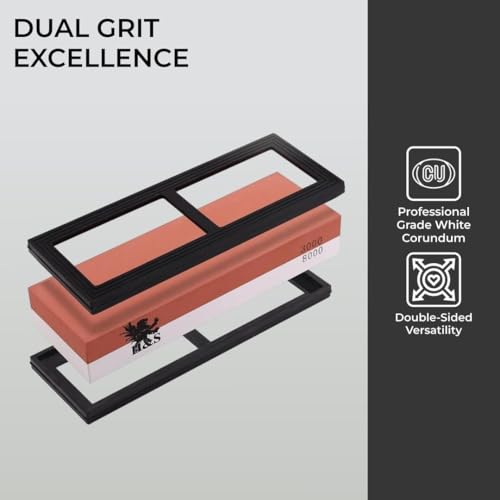 HST H&S Dual-Sided 3000/8000 Grit Knife Sharpening Stone with Non-Slip Rubber Base – Professional Whetstone Sharpener Kit for Kitchen Knives - Image 4