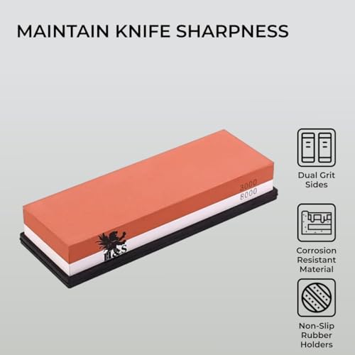 HST H&S Dual-Sided 3000/8000 Grit Knife Sharpening Stone with Non-Slip Rubber Base – Professional Whetstone Sharpener Kit for Kitchen Knives - Image 3