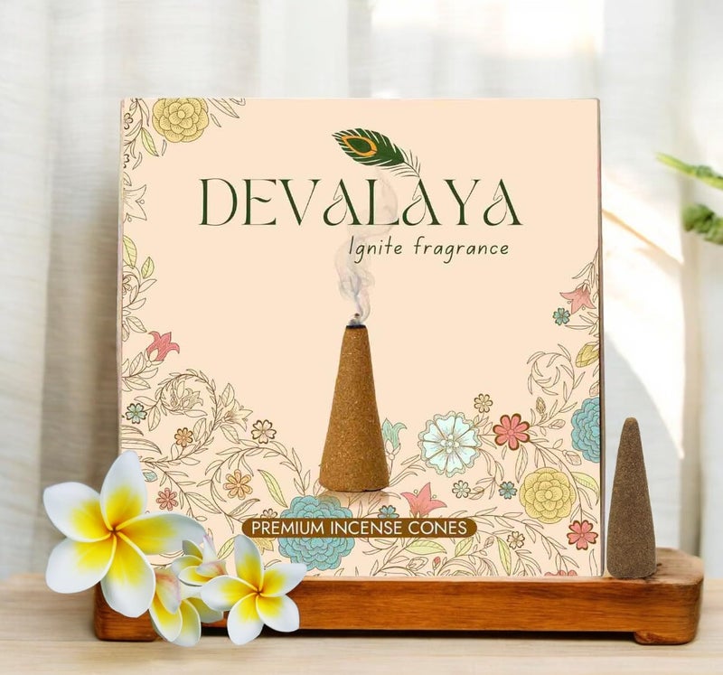 Devalaya Mystic Champa Dhoop Cones (20 Cones, Pack of 1), Dry Incense Dhoop, Dhoop Batti for Pooja, 100% Charcoal-Free, 25-Minute Burn Time, Eco-Friendly, 3.5 CM Length - Image 1
