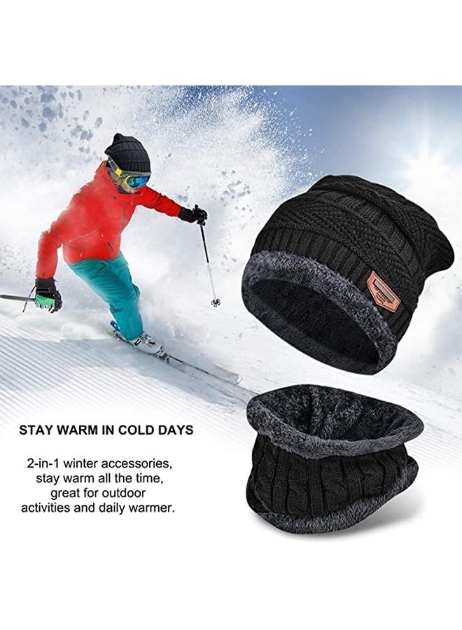 JS 2-Piece Stylish Winter Thick Hat, Hat Neck Warm Set, Men's and Women's Winter Knit Hat (Black) - Image 4