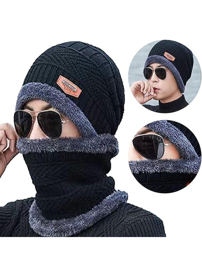JS 2-Piece Stylish Winter Thick Hat, Hat Neck Warm Set, Men's and Women's Winter Knit Hat (Black) - Image 2