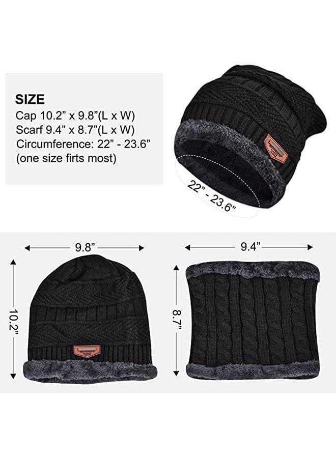 JS 2-Piece Stylish Winter Thick Hat, Hat Neck Warm Set, Men's and Women's Winter Knit Hat (Black) - Image 3
