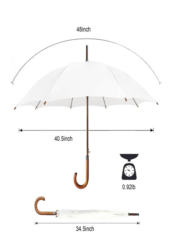 SoulRain 48" White Stick Umbrella - Large Windproof Wedding Umbrella for Rain, Automatic Open, Vintage Cane Umbrella with Wooden Handle & Shaft, Elegant Parasol for Women & Men(White) - Image 4