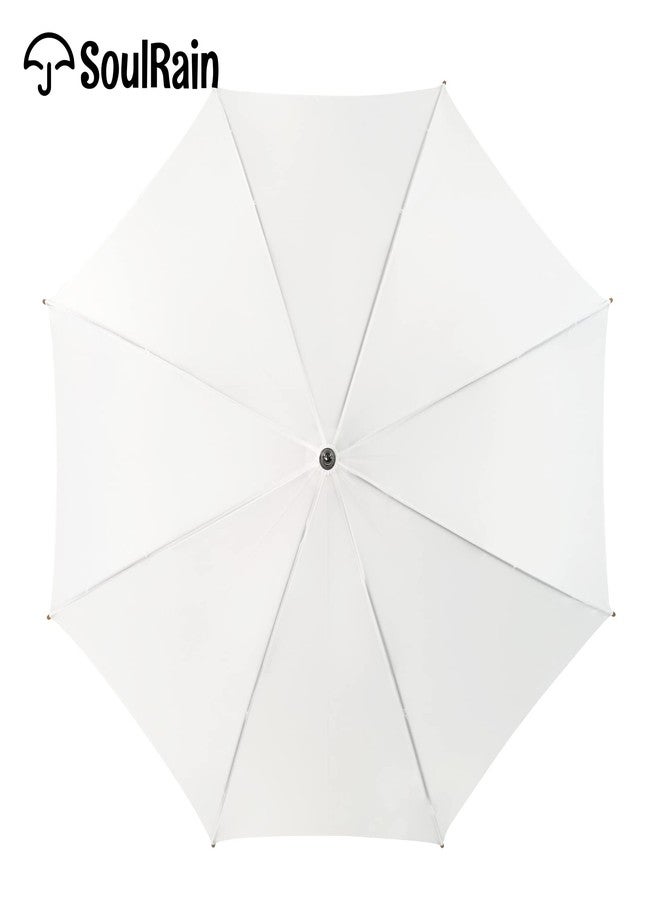 SoulRain 48" White Stick Umbrella - Large Windproof Wedding Umbrella for Rain, Automatic Open, Vintage Cane Umbrella with Wooden Handle & Shaft, Elegant Parasol for Women & Men(White) - Image 2