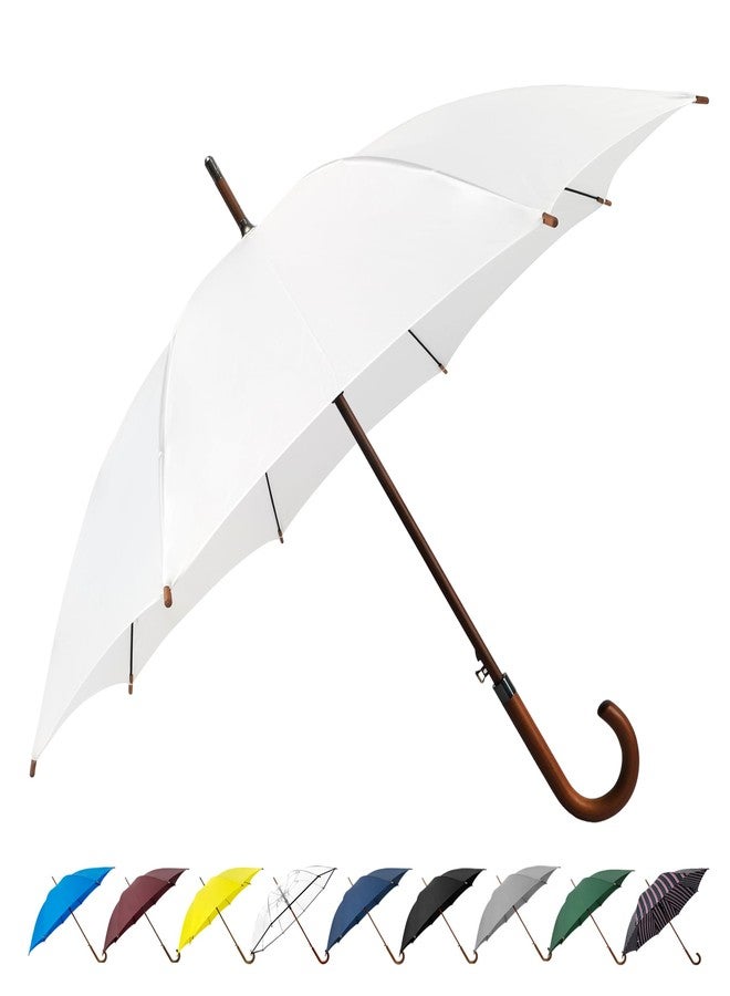 SoulRain 48" White Stick Umbrella - Large Windproof Wedding Umbrella for Rain, Automatic Open, Vintage Cane Umbrella with Wooden Handle & Shaft, Elegant Parasol for Women & Men(White) - Image 1