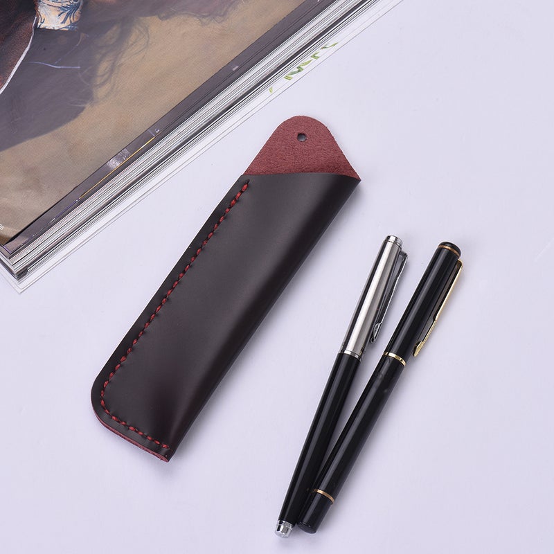 Handmade Retro Vintage Full Grain Leather Pencil Case Pouch Pen Holder Organizer Bag Stationery Gift for Kids Students Artists Office Worker - Image 4