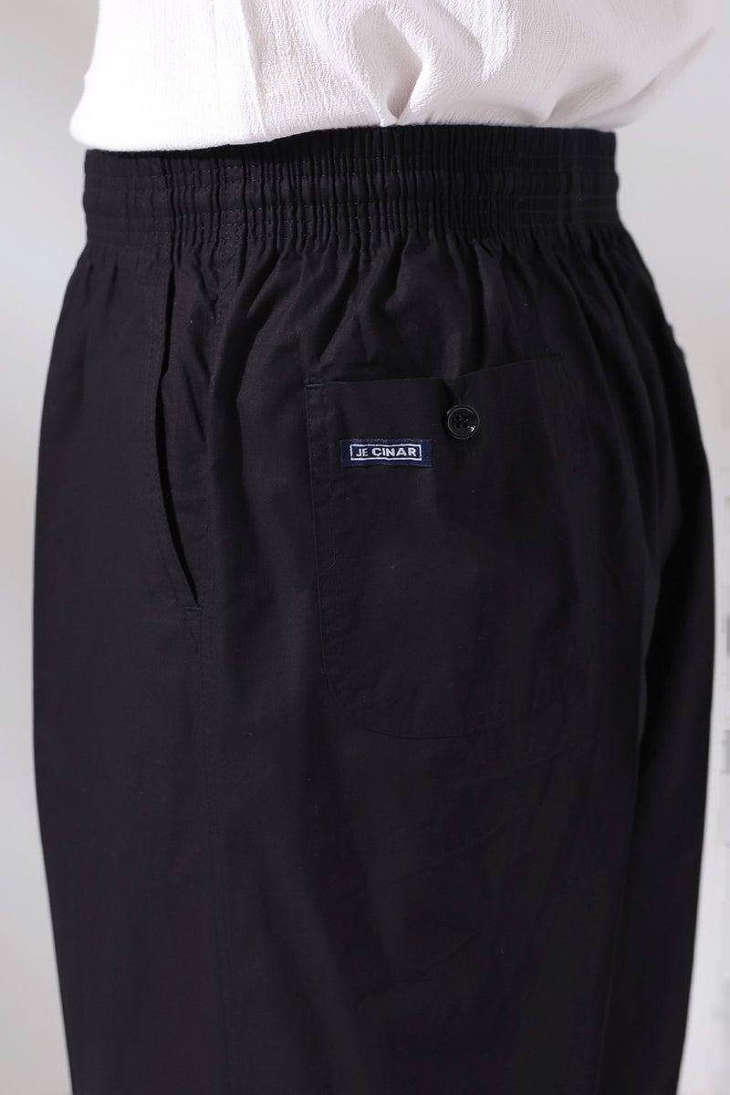 İhvan Online Men's Black Çınar Casual Cut Elastic Waist Hajj and Umrah Linen Shalwar Trousers  - Image 3