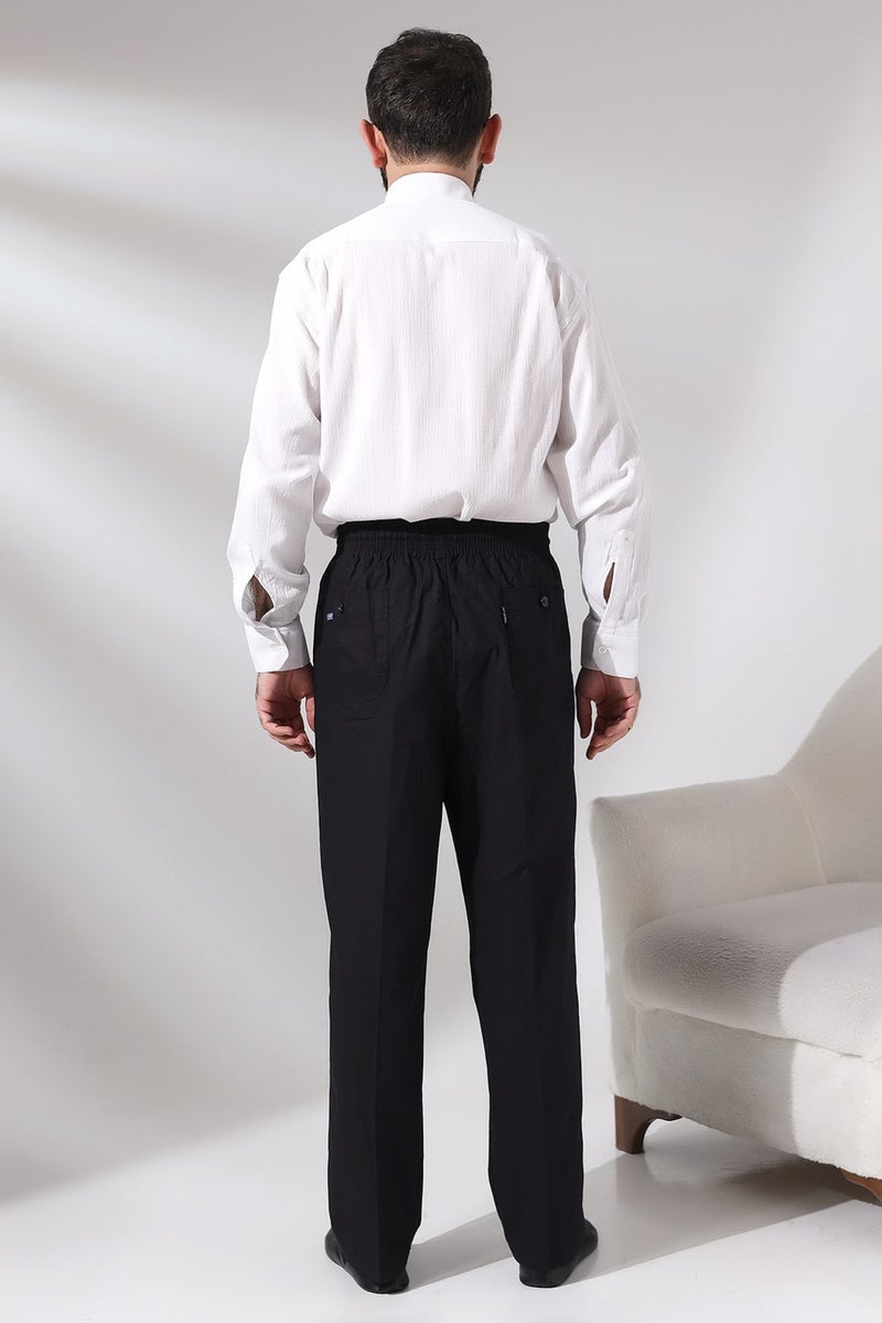 İhvan Online Men's Black Çınar Casual Cut Elastic Waist Hajj and Umrah Linen Shalwar Trousers  - Image 4