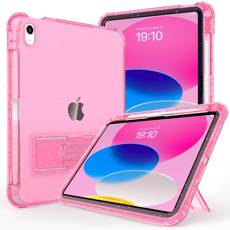 Rantice Case for iPad A16 11-inch 11th Generation, iPad 10th Generation Case 10.9 Inch, Pencil Holder & Kickstand - Slim, Glittery and Shockproof Bumper for Women and Girls, Pink Glitter - Image 1
