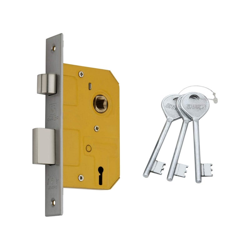 Shrida Udyog Shrida Door Lock Handle Set with Lock Body and 3 KeysMain Door Mortise Door LockBedroom Mortise Door Lock SetLocks for Home SS Finish Crescent 510 - Image 3