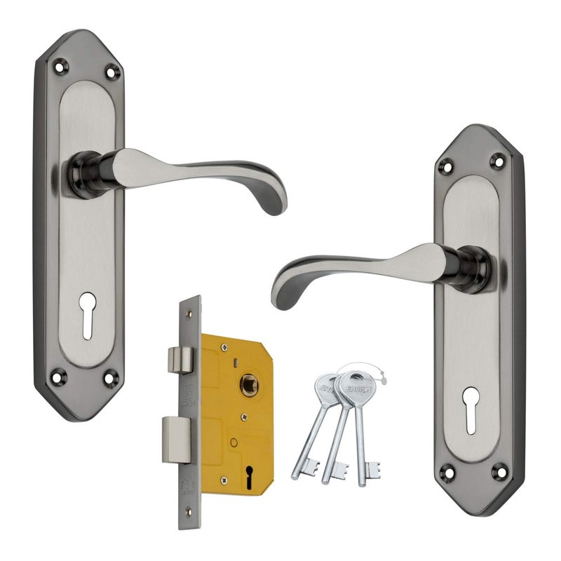 Shrida Udyog Shrida Door Lock Handle Set with Lock Body and 3 KeysMain Door Mortise Door LockBedroom Mortise Door Lock SetLocks for Home SS Finish Crescent 510 - Image 1