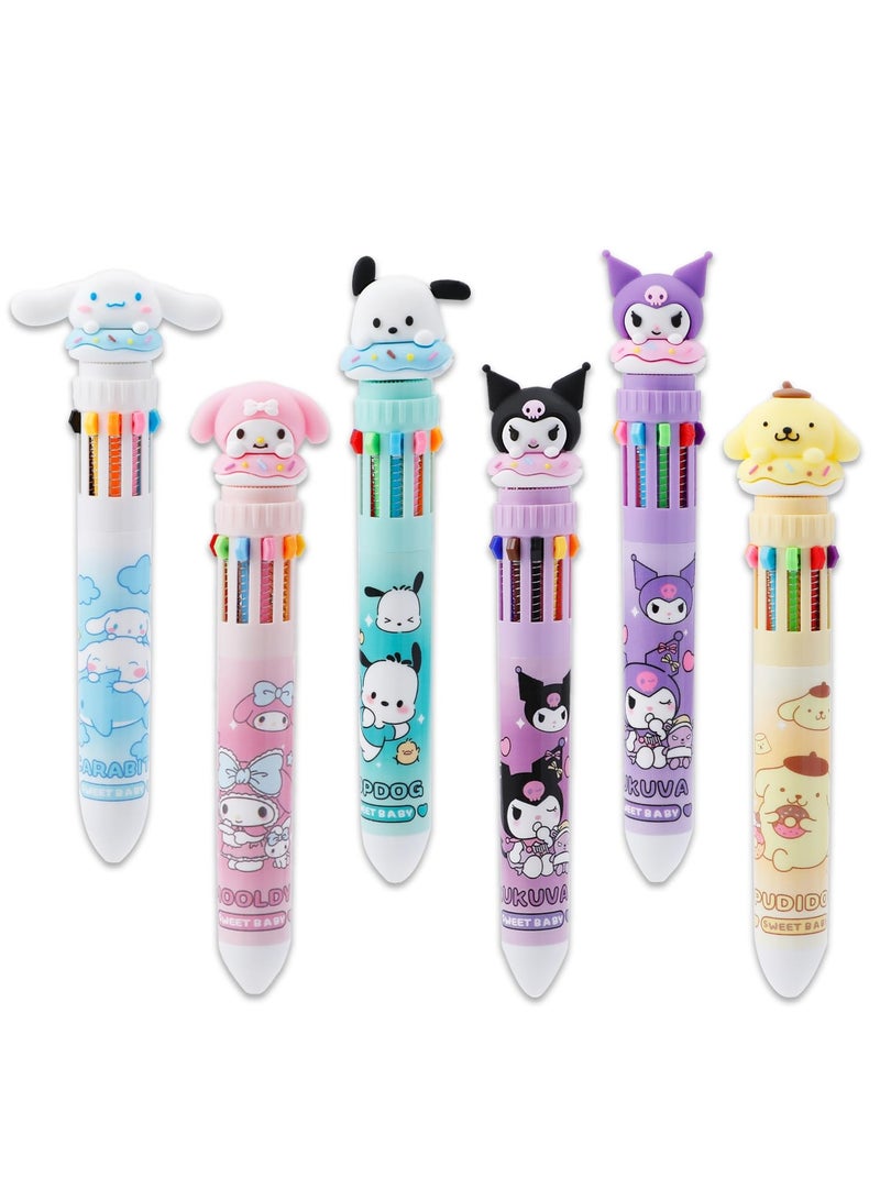 SYOSI 6pcs Kitty Cat 10-in-1 Multicolor Ballpoint Pen Cute 10-Color Retractable Ballpoint Pens for Office School Supplies Students Children Gift (Pen-10 in 1 B)  - Image 1