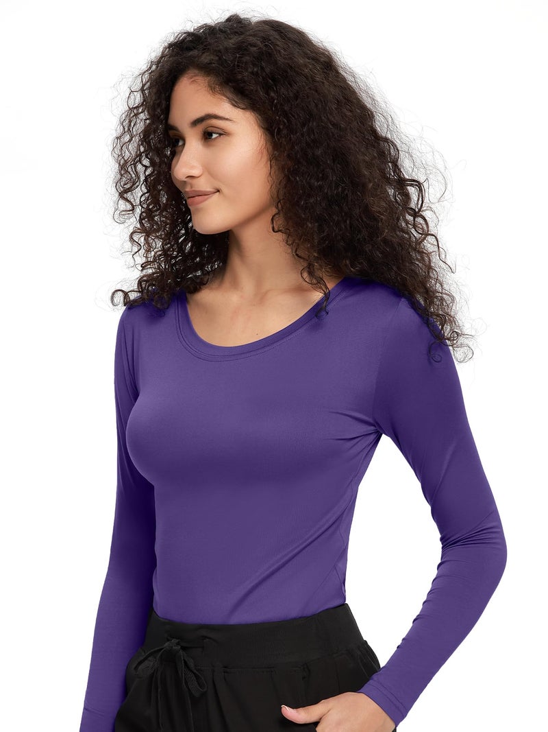 COZYFIT Underscrub Long Sleeve Women - Scrubs Undershirts for Nurse with Soft Fabric, Crew Neck Tee, Blueberry, M - Image 3