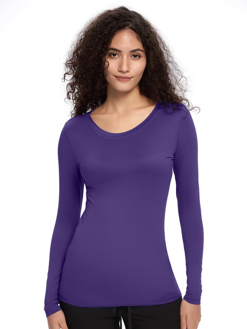 COZYFIT Underscrub Long Sleeve Women - Scrubs Undershirts for Nurse with Soft Fabric, Crew Neck Tee, Blueberry, M - Image 4