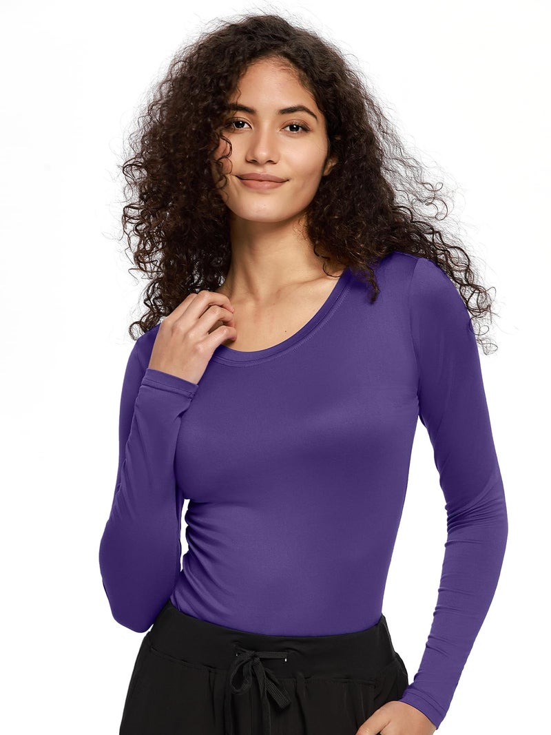 COZYFIT Underscrub Long Sleeve Women - Scrubs Undershirts for Nurse with Soft Fabric, Crew Neck Tee, Blueberry, M - Image 1