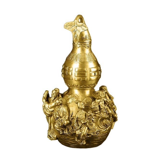 GOLDEN BRASS BAGUA GOURD WU LOU STATUE 75H FENG SHUI TAOIST DEITIES HULUCALABASH FIGURINE HOME GARDEN DECOR HEALTH PROSPERITY PTZY024