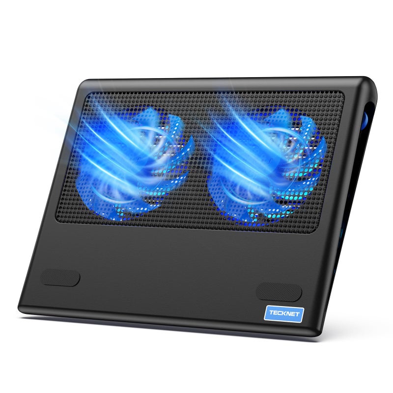 TECKNET Laptop Cooling Pad - 12"-15.6" Laptop Cooler, Powerful Cooler or Ultra Quiet for Gaming Laptops Pad, 2 Wind Speed Adjustable, USB A & C Powered Cooler Stand with Laptops Fan LED (Blue) - Image 1