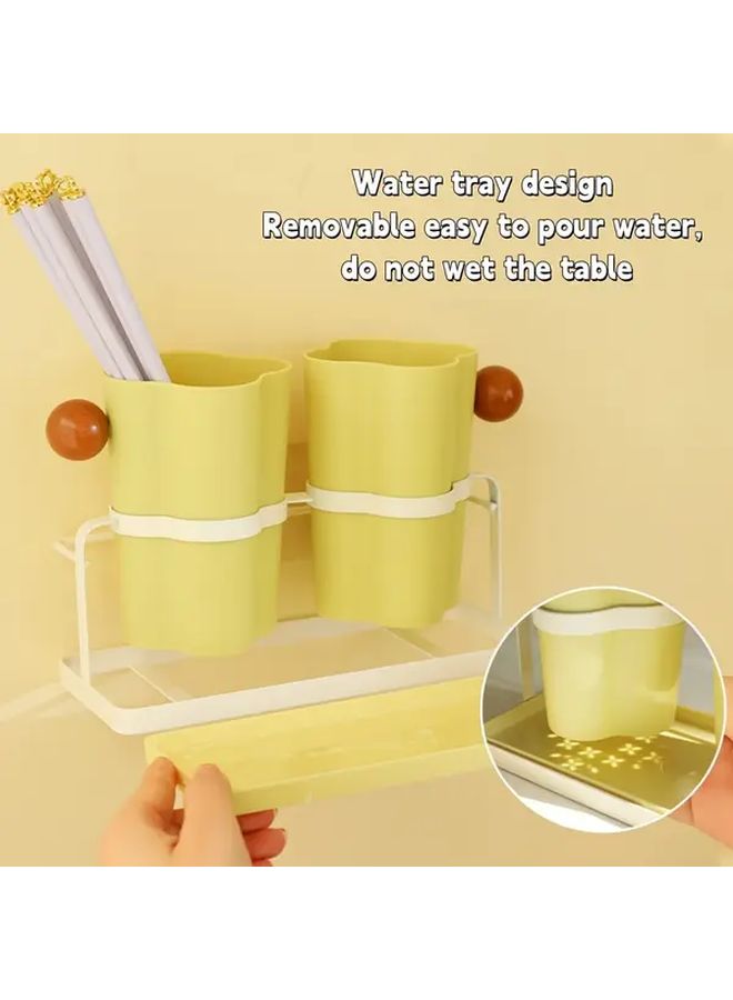 Full Moon Yellow Wall Mounted Chopsticks Holder With Drainage Tray - Image 1