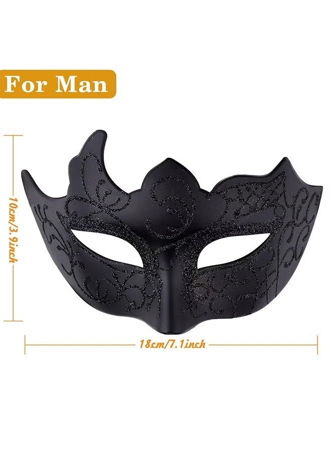 2 Pcs Couple Masquerade Mask Set Venetian Party Mask Mardi Gras Mask Costume Mask Fancy Dress Mask for Women Men (Black) - Image 3