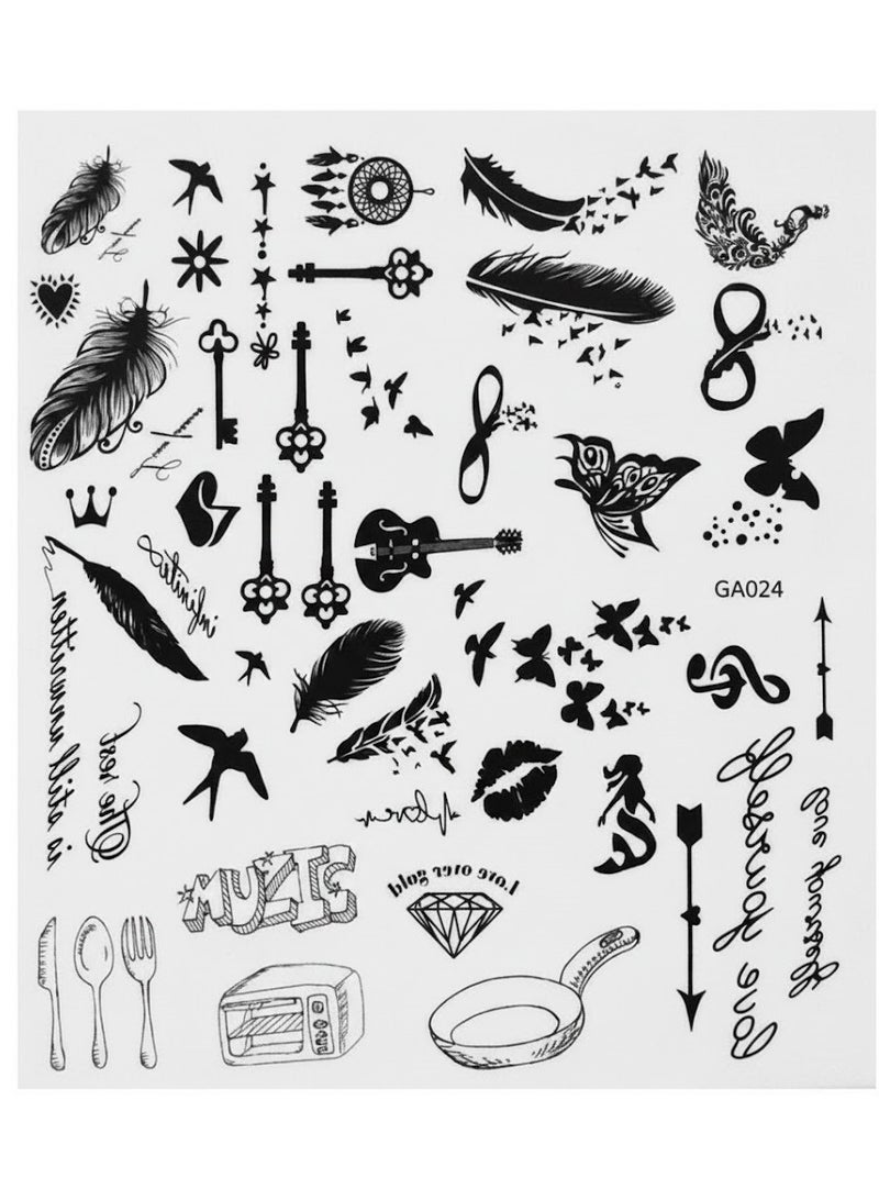 ورقة من ملصقات الوشم المؤقتة السوداء - Image 1