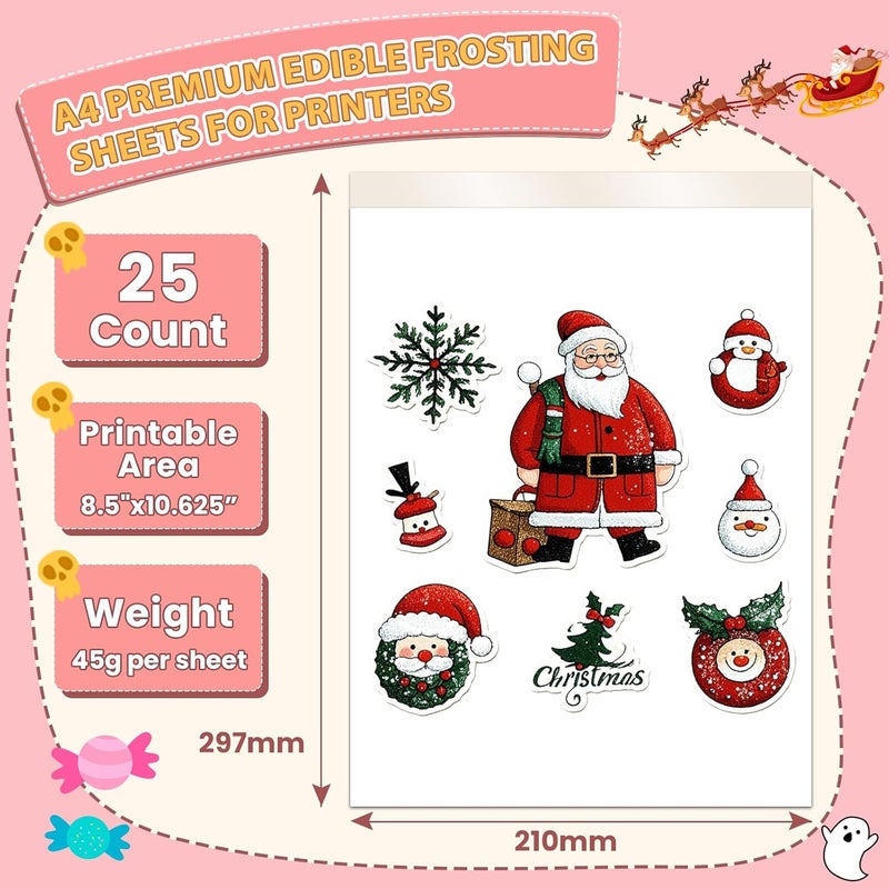 ELFLUENT 25 count Edible Paper A4 11.7" x 8.3" Edible Image Paper Frosting Sheets for Edible Printer Icing Sheets Edible Paper for Cakes Printable Sugar Sheets - Image 2