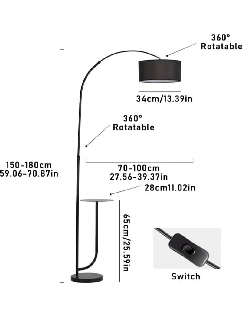 Sharpdo LED Floor Lamp with Shelf and Table,Curved & Height Adjustable Floor Lamp,Three Color Temperatures Dimmable Floor Lighting Living Room, Bedroom, Dining Room, Kitchen, Entryway Light (Black) - Image 4