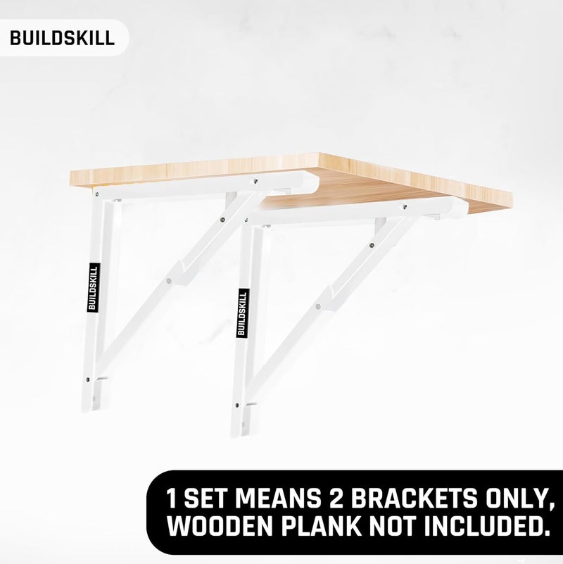 BUILDSKILL 24 inches High Capacity Folding Shelf Bracket - Versatile, Wall Mounted, Heavy-Duty Foldable Study Table & Shelf - Easy Install, Space Saving Design for Shops & Home (DA White) - Set of 2 - Image 5