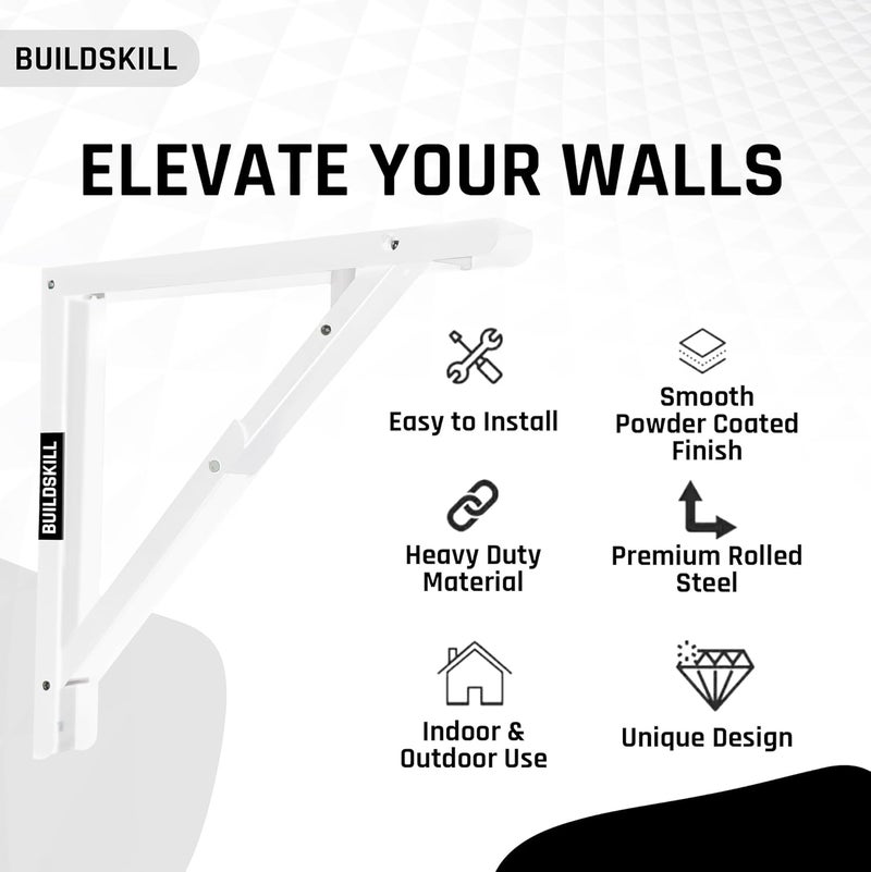BUILDSKILL 24 inches High Capacity Folding Shelf Bracket - Versatile, Wall Mounted, Heavy-Duty Foldable Study Table & Shelf - Easy Install, Space Saving Design for Shops & Home (DA White) - Set of 2 - Image 3