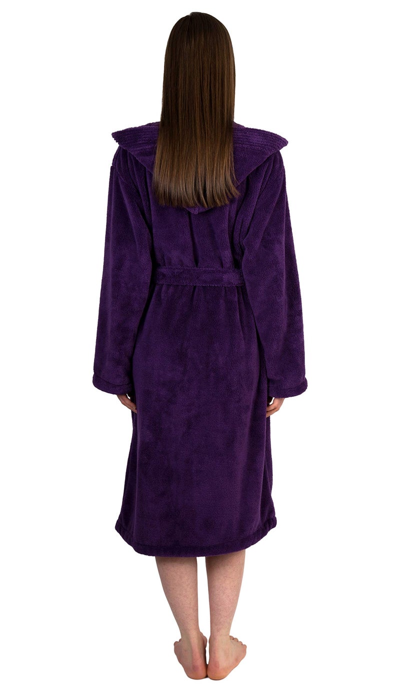 TowelSelections Womens Robe Soft Plush Bathrobe Fleece Hooded Spa Bath Robe for Women Small-Medium Purple - Image 2